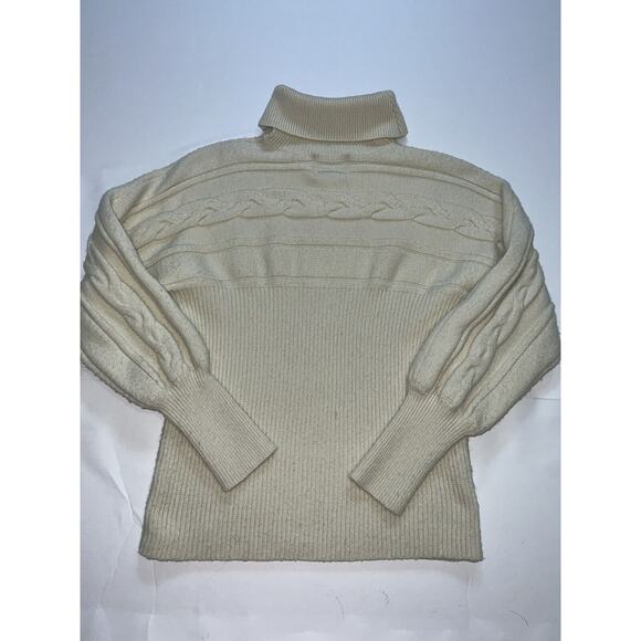 JOA Chunky Sweater Women Size Small Cream Cable Knit Ribbed Turtleneck Cabincore - Picture 10 of 13